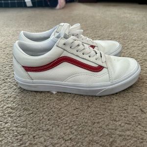 White low top leather vans with red